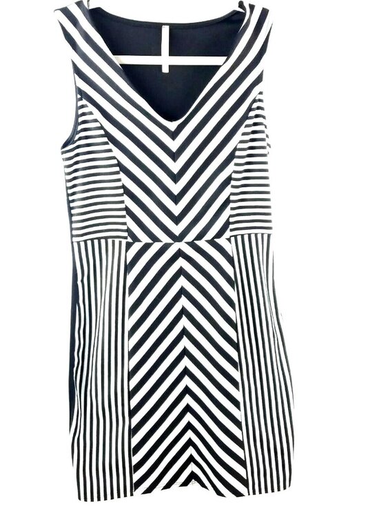 Soul Harmony Energy Dresses & Skirts - Soul Harmony Energy Sleeveless Dress Small Black White Striped Fitted Stretch